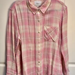 Rails Pink Plaid Organic Cotton Button-Up Shirt in size XL